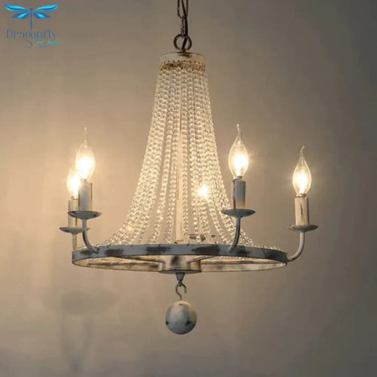 Distressed White Candle Ceiling Chandelier Modernism Crystal 5/6/8 Heads Hanging Light Fixture