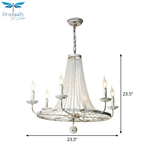 Distressed White Candle Ceiling Chandelier Modernism Crystal 5/6/8 Heads Hanging Light Fixture