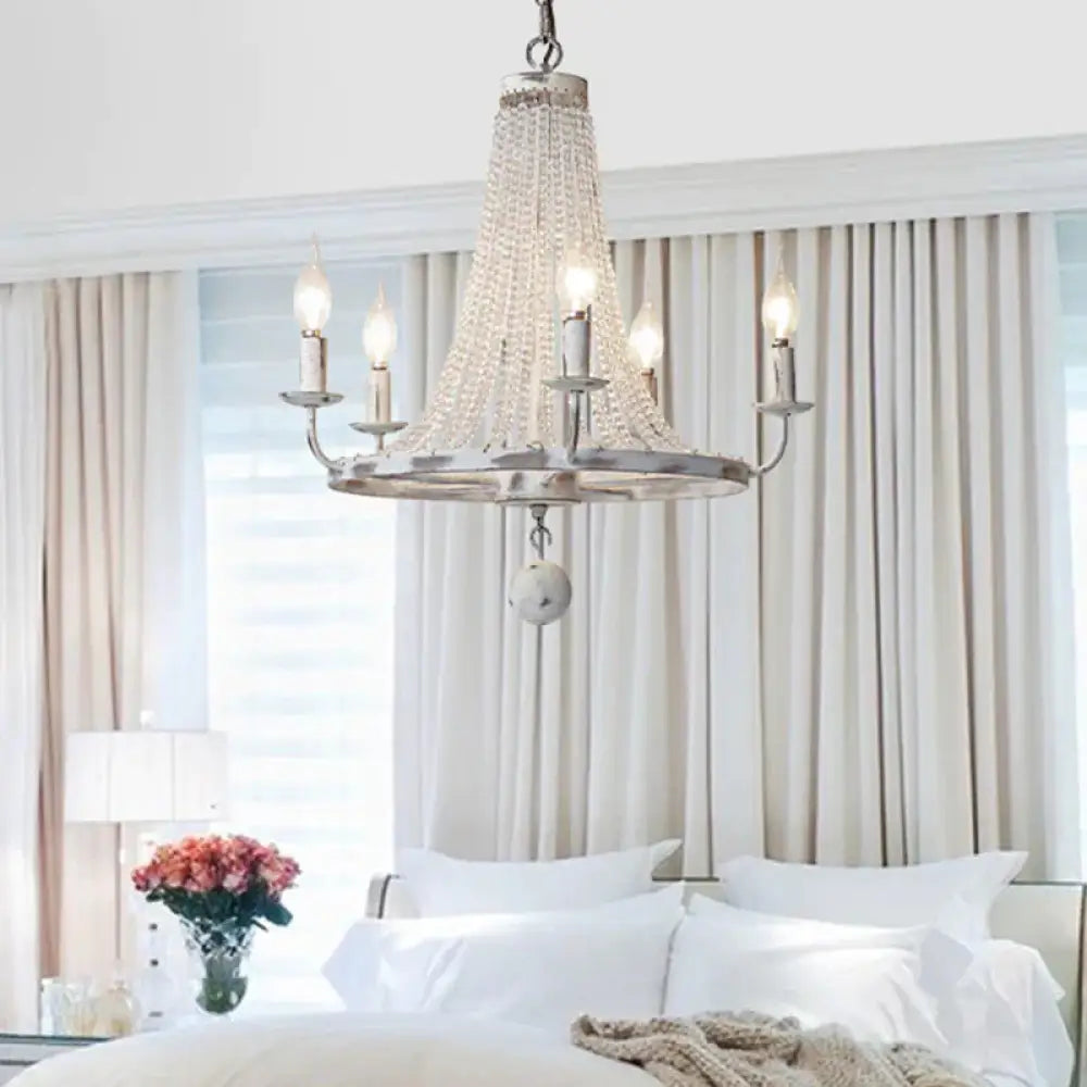Distressed White Candle Ceiling Chandelier Modernism Crystal 5/6/8 Heads Hanging Light Fixture 5 /