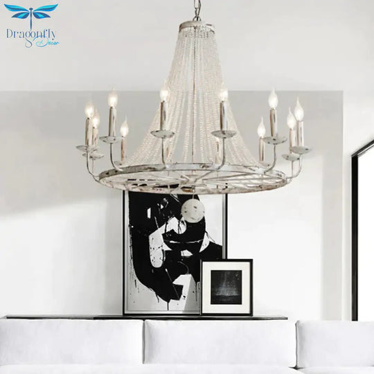 Distressed White Candle Ceiling Chandelier Modernism Crystal 5/6/8 Heads Hanging Light Fixture