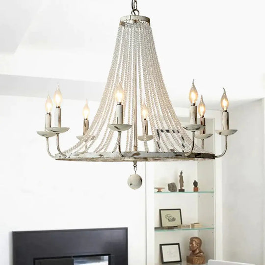 Distressed White Candle Ceiling Chandelier Modernism Crystal 5/6/8 Heads Hanging Light Fixture 8 /