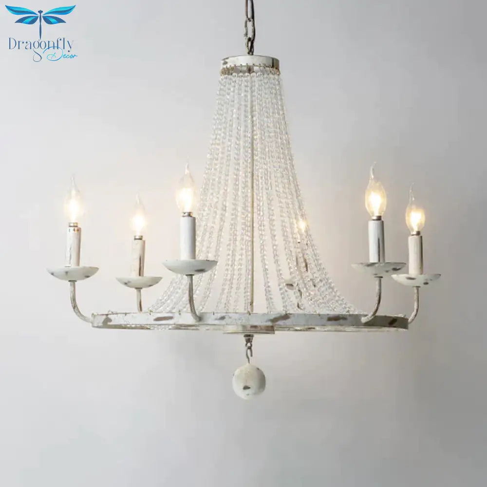 Distressed White Candle Ceiling Chandelier Modernism Crystal 5/6/8 Heads Hanging Light Fixture