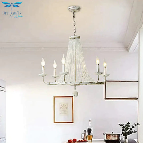 Distressed White Candle Ceiling Chandelier Modernism Crystal 5/6/8 Heads Hanging Light Fixture