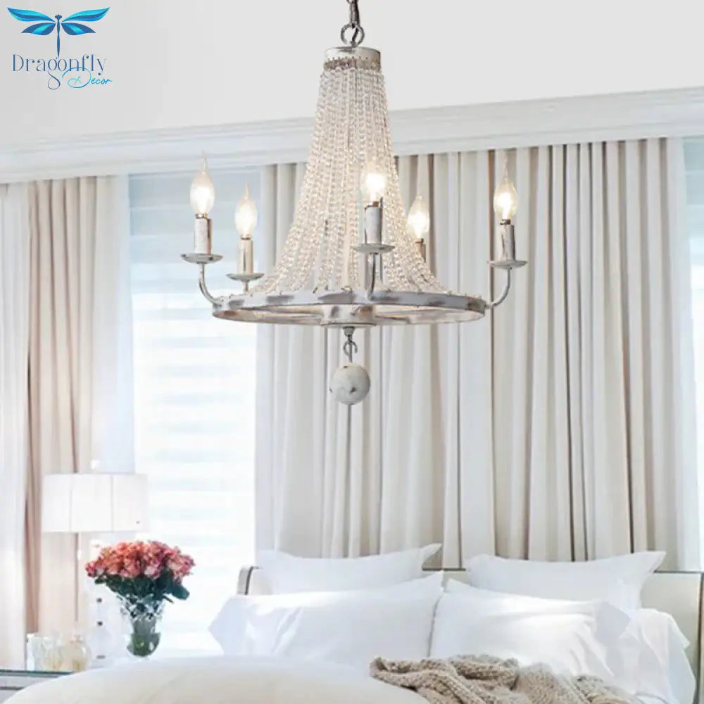 Distressed White Candle Ceiling Chandelier Modernism Crystal 5/6/8 Heads Hanging Light Fixture