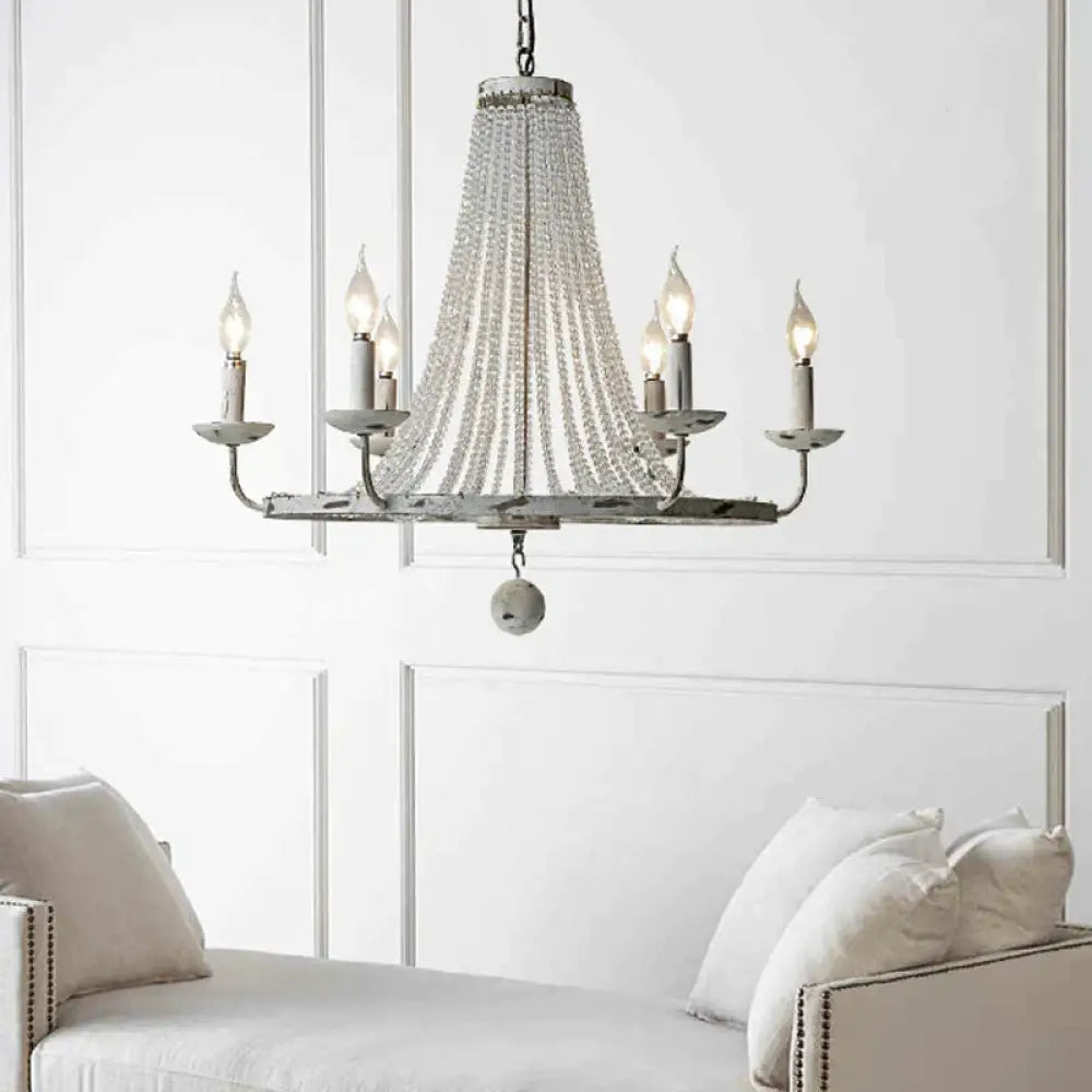Distressed White Candle Ceiling Chandelier Modernism Crystal 5/6/8 Heads Hanging Light Fixture 6 /