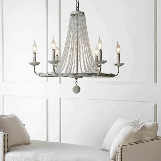 Distressed White Candle Ceiling Chandelier Modernism Crystal 5/6/8 Heads Hanging Light Fixture 6 /