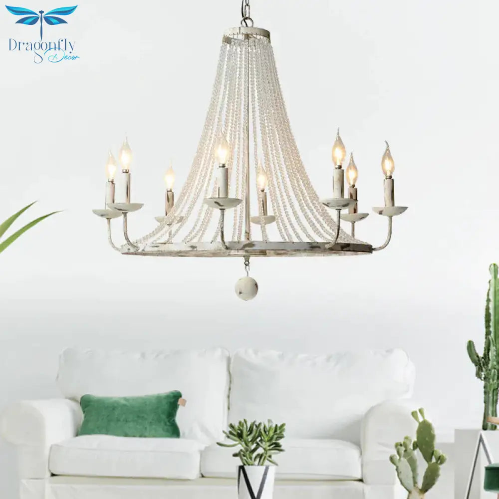 Distressed White Candle Ceiling Chandelier Modernism Crystal 5/6/8 Heads Hanging Light Fixture