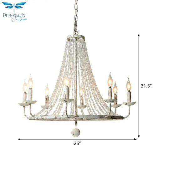 Distressed White Candle Ceiling Chandelier Modernism Crystal 5/6/8 Heads Hanging Light Fixture