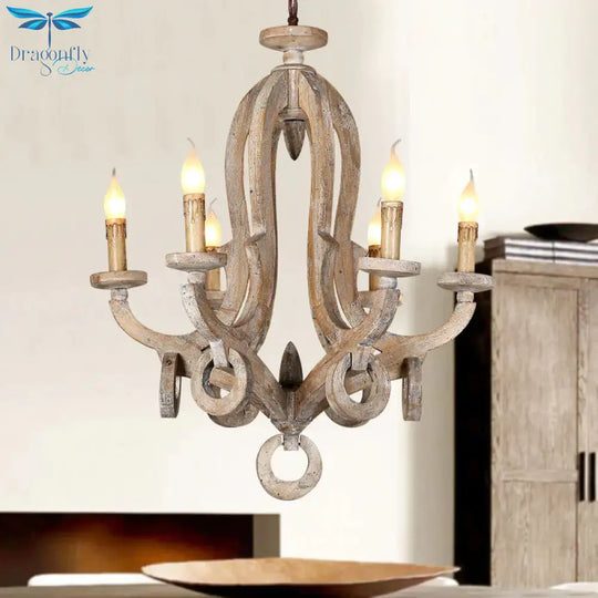 Distressed Wood Ceiling Chandelier Pendant Light With Curved Frame