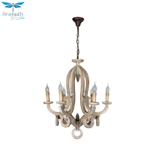 Distressed Wood Ceiling Chandelier Pendant Light With Curved Frame
