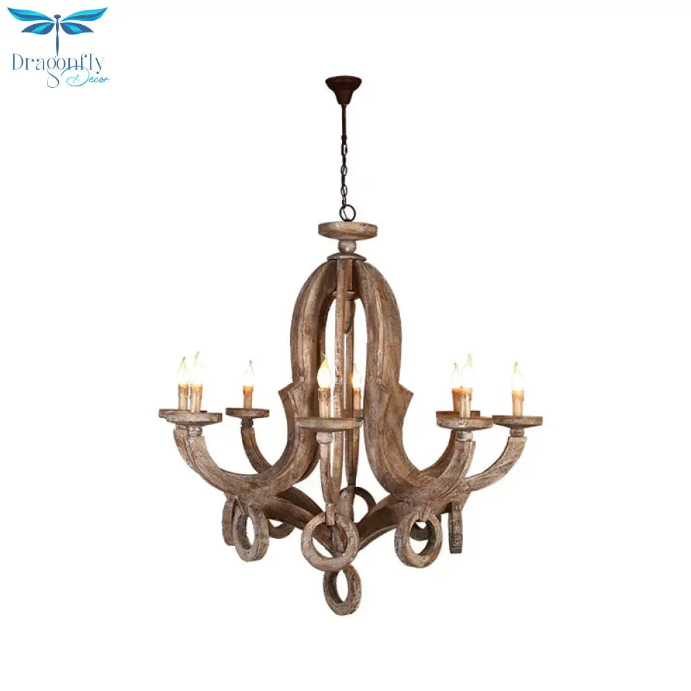 Distressed Wood Ceiling Chandelier Pendant Light With Curved Frame