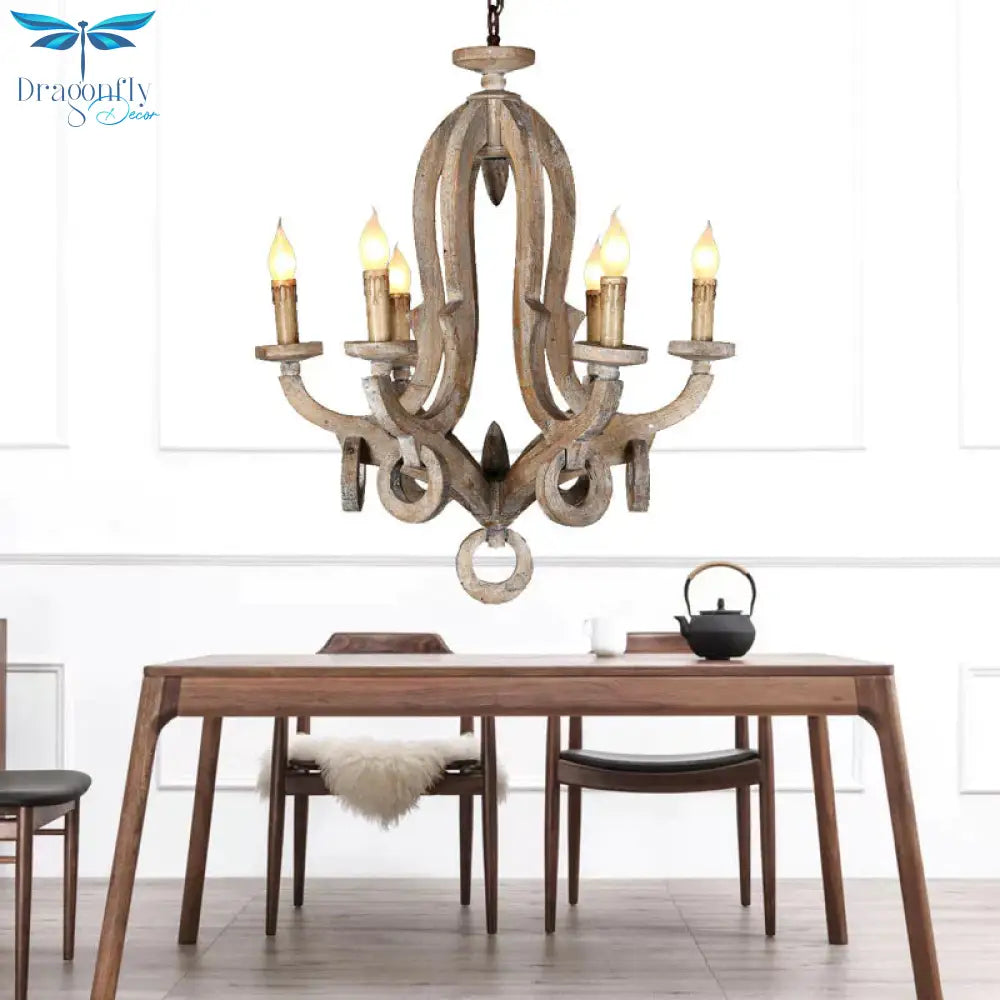 Distressed Wood Ceiling Chandelier Pendant Light With Curved Frame