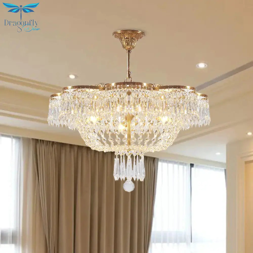 Dome Bedroom Hanging Chandelier Simple Crystal Strand 4 Heads Gold Suspension Light Fixture