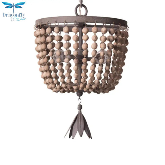 Dome Chandelier Lighting Retro Wood White 3 Bulbs Hanging Ceiling Light With Adjustable Chain