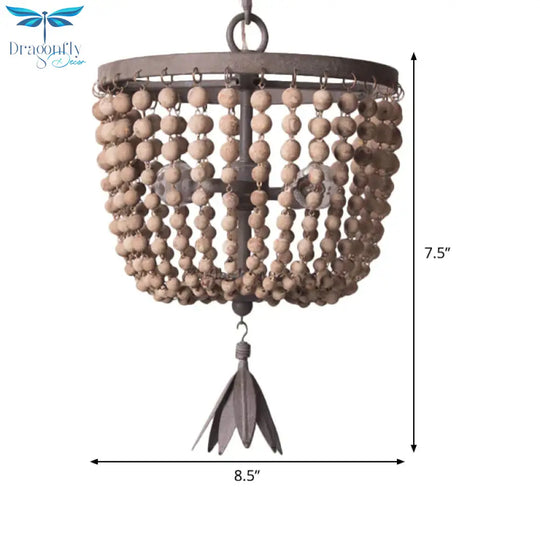 Dome Chandelier Lighting Retro Wood White 3 Bulbs Hanging Ceiling Light With Adjustable Chain