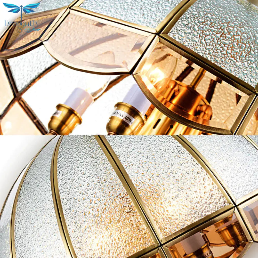 Dome Frosted Glass Hanging Chandelier Retro 6 Heads Brass Ceiling Pendant Light For Dining Room