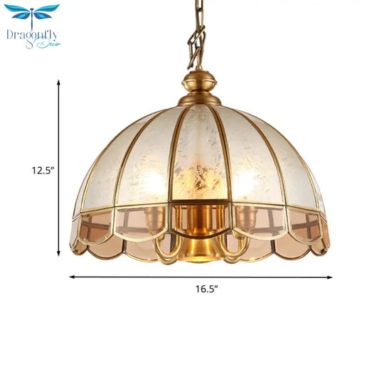 Dome Frosted Glass Hanging Chandelier Retro 6 Heads Brass Ceiling Pendant Light For Dining Room