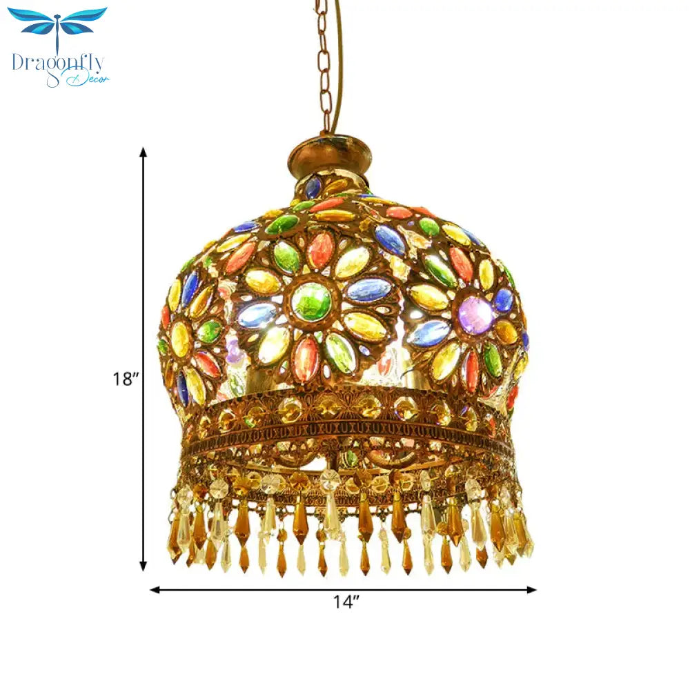 Dome Metal Pendant Chandelier Antique 3 Heads Dining Room Hanging Ceiling Light In Brass