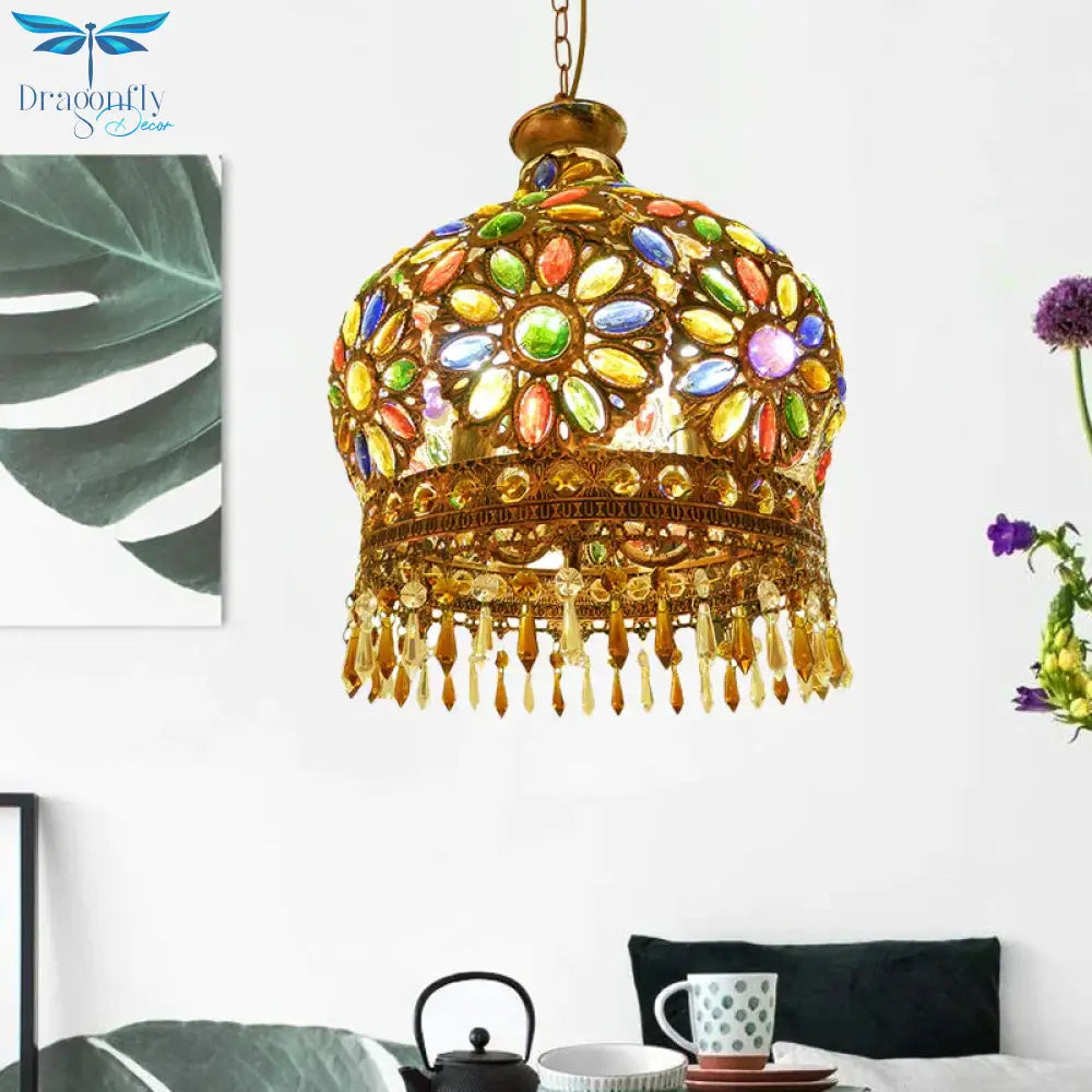 Dome Metal Pendant Chandelier Antique 3 Heads Dining Room Hanging Ceiling Light In Brass