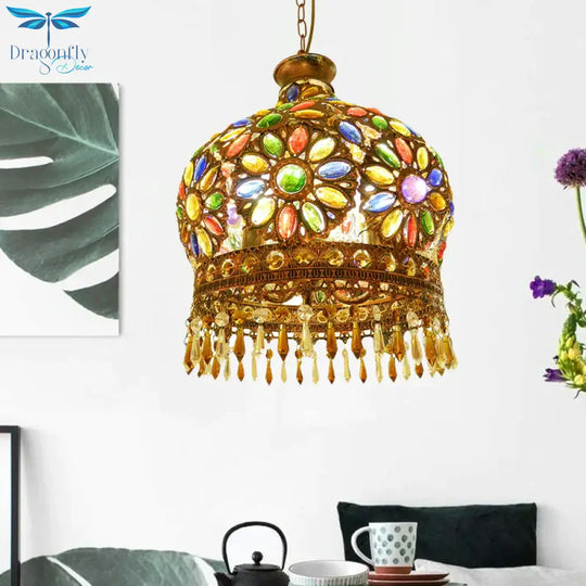 Dome Metal Pendant Chandelier Antique 3 Heads Dining Room Hanging Ceiling Light In Brass