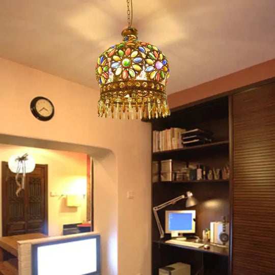 Dome Metal Pendant Chandelier Antique 3 Heads Dining Room Hanging Ceiling Light In Brass