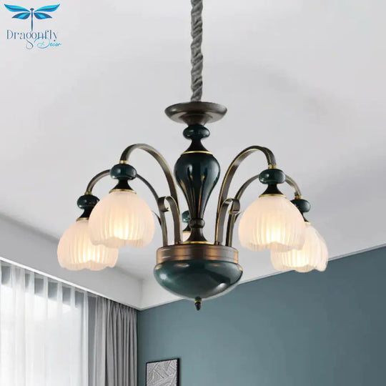 Dome Ribbed Glass Chandelier Traditionalist 3/5 Bulbs Dining Room Down Lighting Pendant In Black