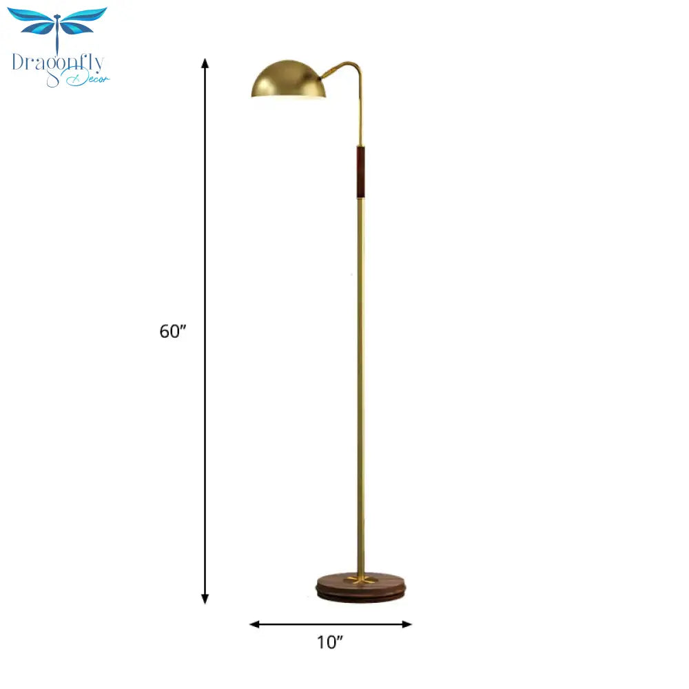 Dome Shade Living Room Floor Lighting Metal Single Light Postmodern Stand Lamp In Brass