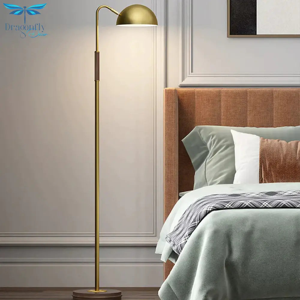 Dome Shade Living Room Floor Lighting Metal Single Light Postmodern Stand Lamp In Brass