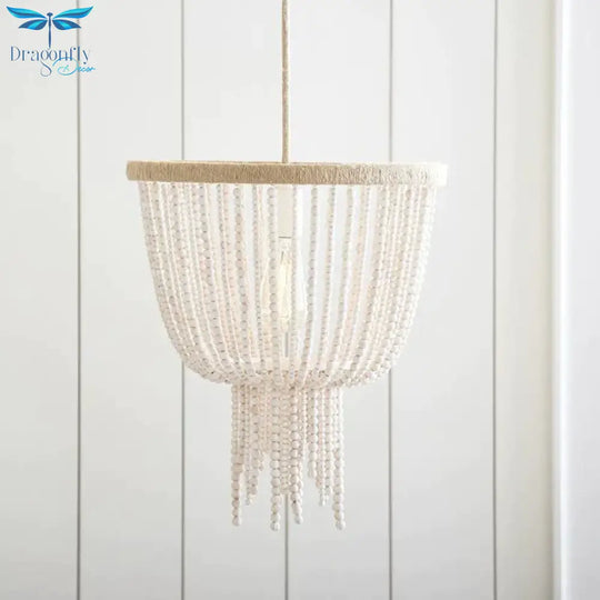 Dome Wood Bedroom Hanging Chandelier Contemporary 1 Head White Ceiling Pendant Light