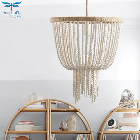 Dome Wood Bedroom Hanging Chandelier Contemporary 1 Head White Ceiling Pendant Light