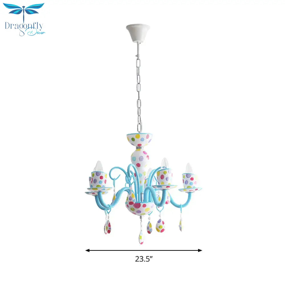 Dot Candle Boys Room Chandelier With Crystal Metal Multi - Head Cute Pendant Light In Blue