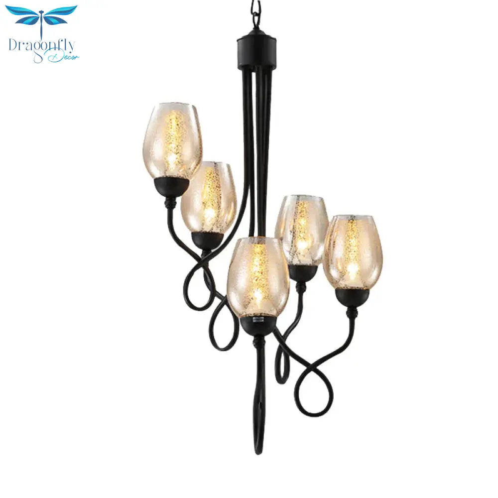 Double - Layered Glass Wine Hanging Chandelier Traditional 5/7 Lights Living Room Pendant Light In