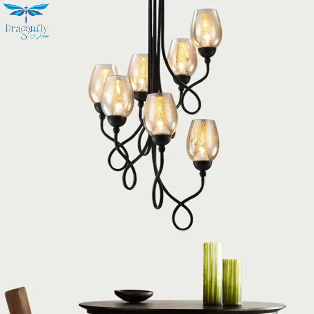 Double - Layered Glass Wine Hanging Chandelier Traditional 5/7 Lights Living Room Pendant Light In