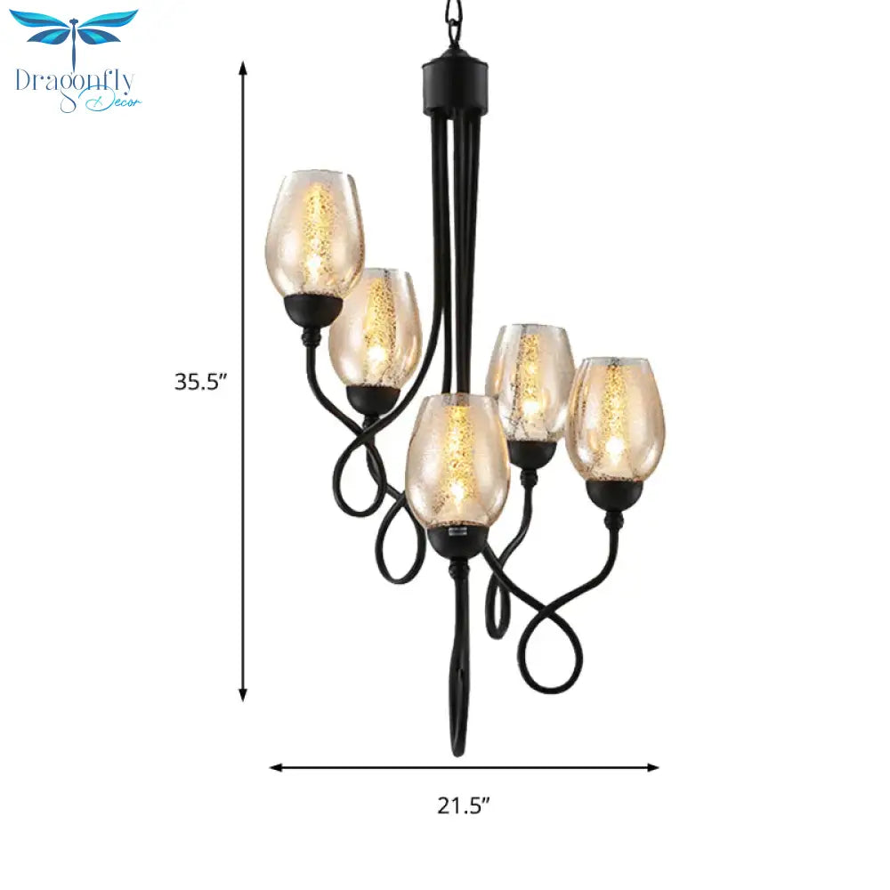 Double - Layered Glass Wine Hanging Chandelier Traditional 5/7 Lights Living Room Pendant Light In