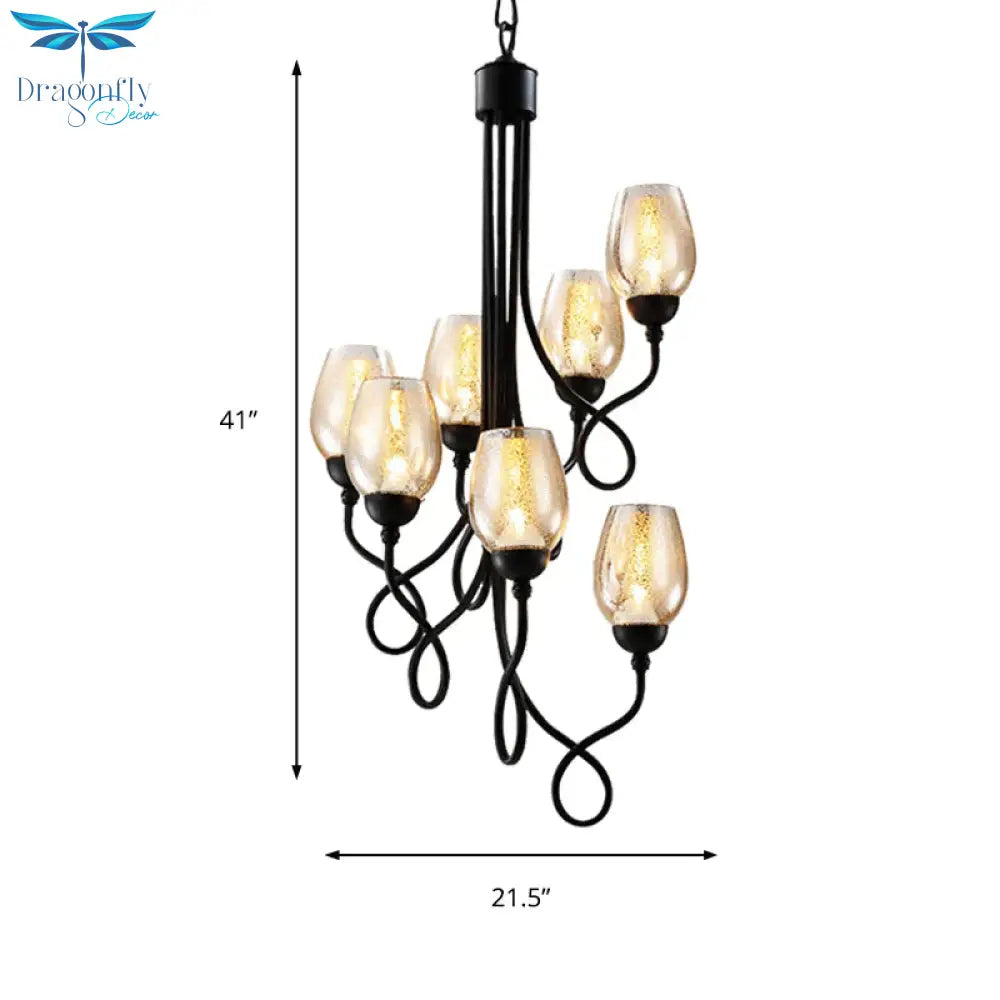 Double - Layered Glass Wine Hanging Chandelier Traditional 5/7 Lights Living Room Pendant Light In