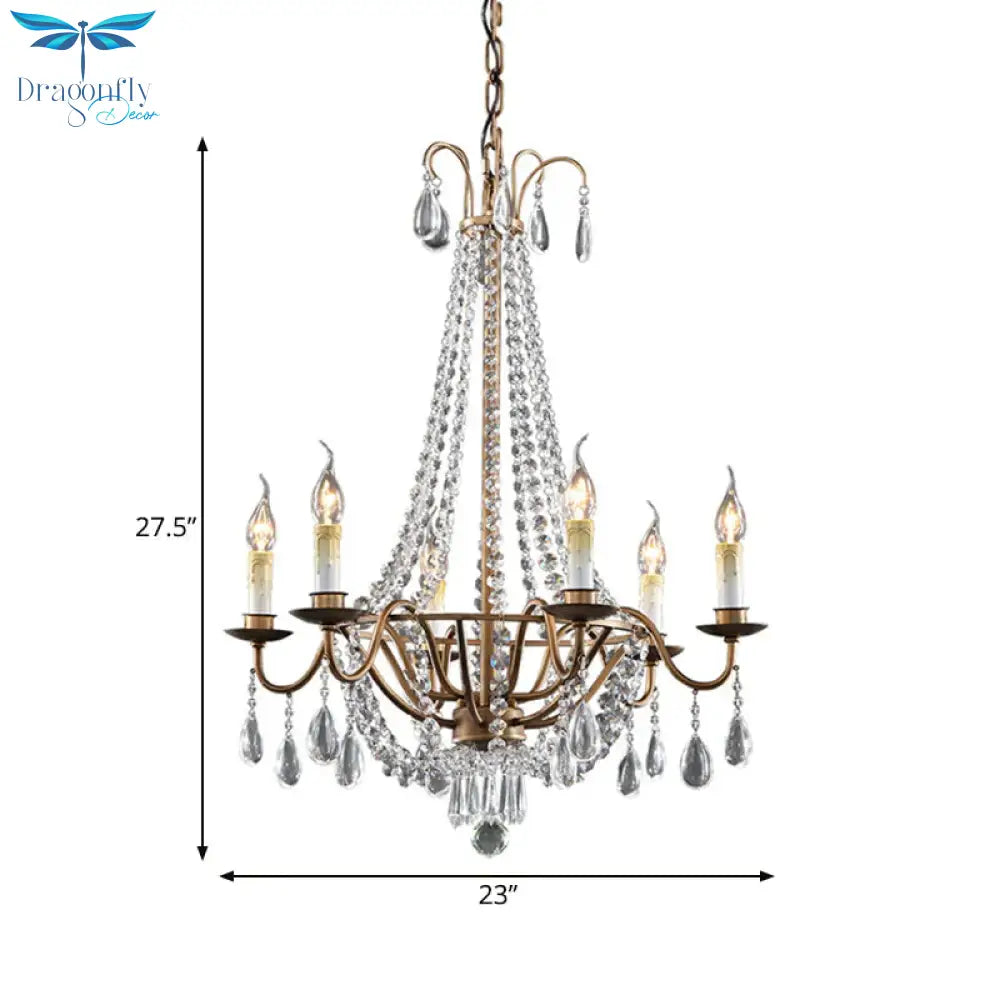 Draping Bead Crystal Chandelier Lighting 6 Lights Corridor Pendant Light Fixture In Brown