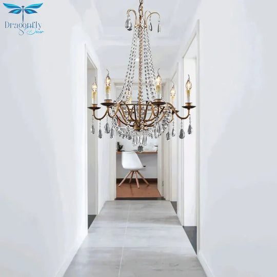 Draping Bead Crystal Chandelier Lighting 6 Lights Corridor Pendant Light Fixture In Brown