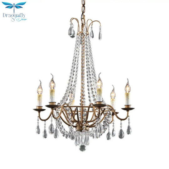 Draping Bead Crystal Chandelier Lighting 6 Lights Corridor Pendant Light Fixture In Brown