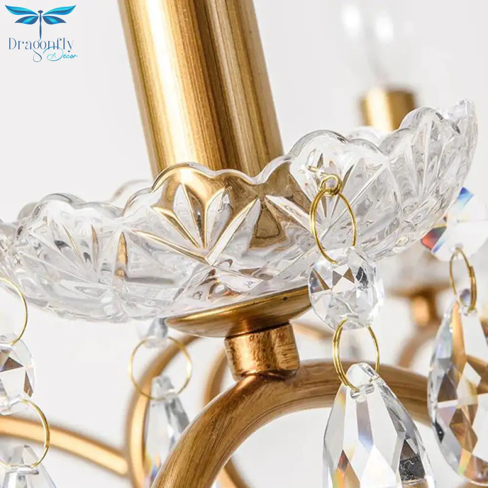 Droplet Chandelier Lighting Traditional Cut Crystal 3/6 Heads 17’/25.5’ Wide Brass Suspension