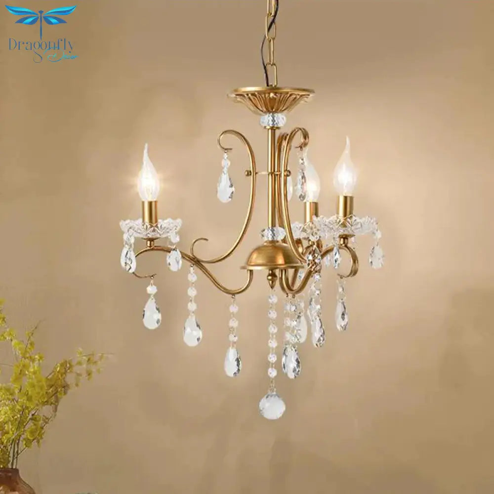 Droplet Chandelier Lighting Traditional Cut Crystal 3/6 Heads 17’/25.5’ Wide Brass Suspension