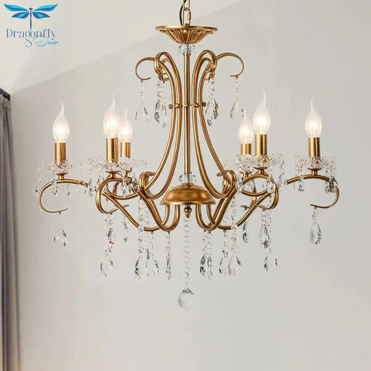 Droplet Chandelier Lighting Traditional Cut Crystal 3/6 Heads 17’/25.5’ Wide Brass Suspension