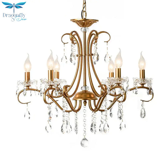 Droplet Chandelier Lighting Traditional Cut Crystal 3/6 Heads 17’/25.5’ Wide Brass Suspension