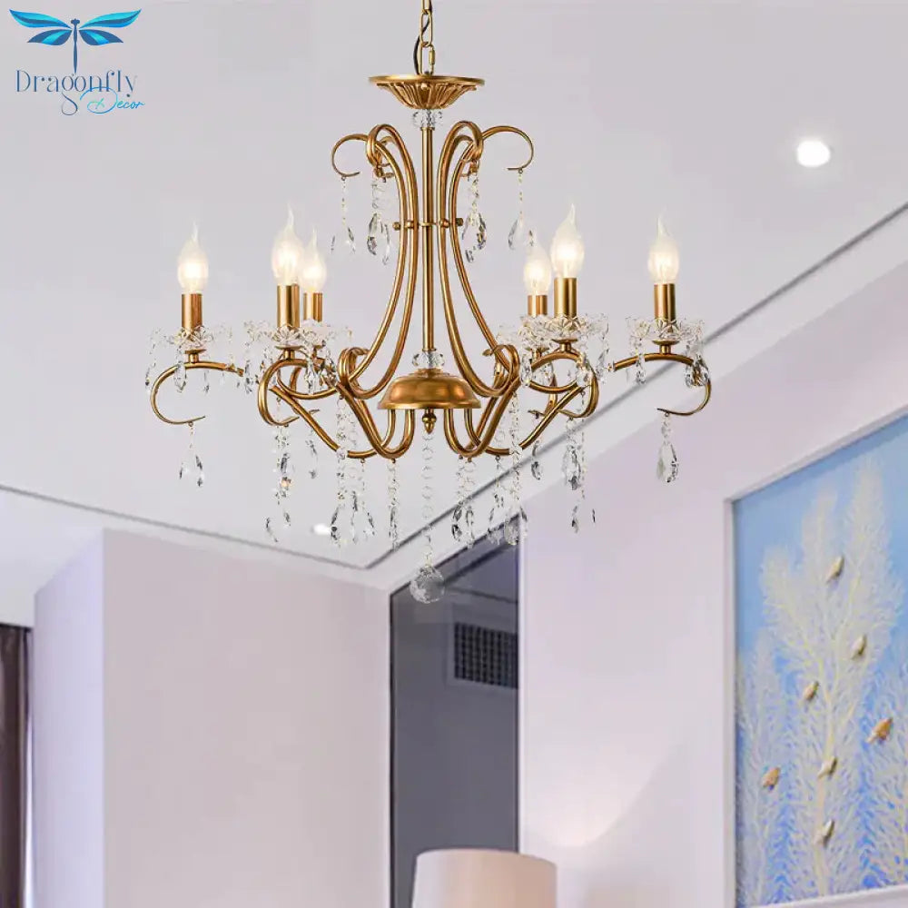 Droplet Chandelier Lighting Traditional Cut Crystal 3/6 Heads 17’/25.5’ Wide Brass Suspension