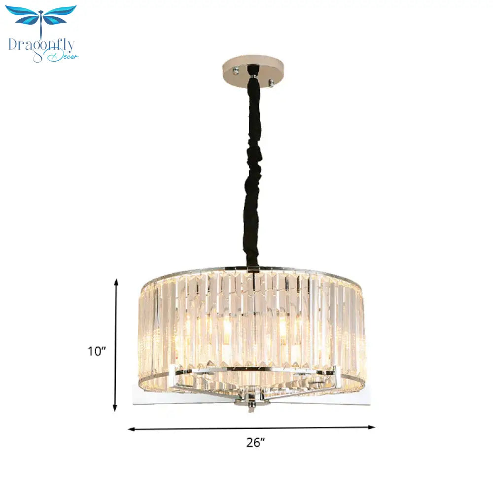 Drum Clear Crystal Block Hanging Lamp Traditional 5/6 Heads Dining Room Chandelier Lighting Fixture