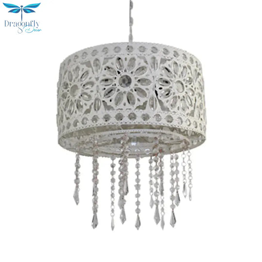 Drum Restaurant Chandelier Lighting Art Deco Metal 3 Bulbs White/Black Pendant Light Fixture With