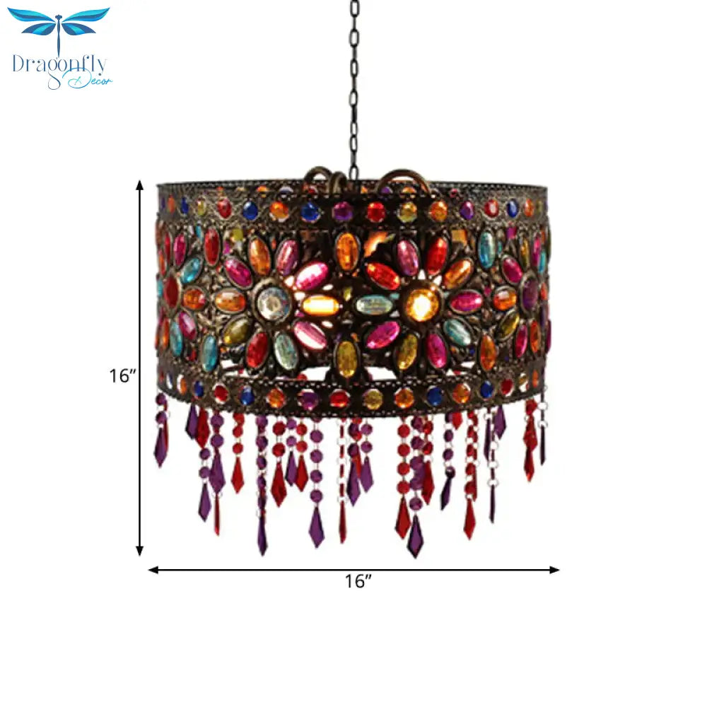 Drum Restaurant Chandelier Lighting Art Deco Metal 3 Bulbs White/Black Pendant Light Fixture With