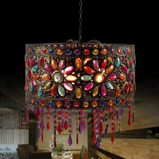Drum Restaurant Chandelier Lighting Art Deco Metal 3 Bulbs White/Black Pendant Light Fixture With