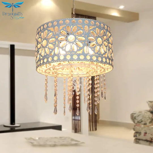 Drum Restaurant Chandelier Lighting Art Deco Metal 3 Bulbs White/Black Pendant Light Fixture With