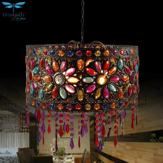 Drum Restaurant Chandelier Lighting Art Deco Metal 3 Bulbs White/Black Pendant Light Fixture With
