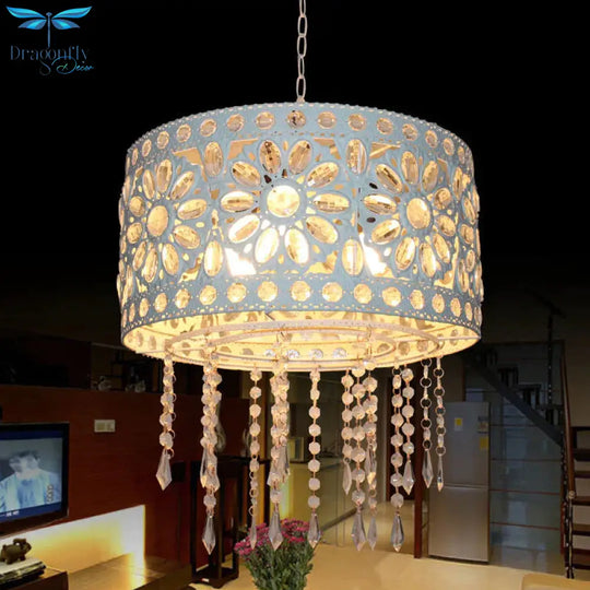 Drum Restaurant Chandelier Lighting Art Deco Metal 3 Bulbs White/Black Pendant Light Fixture With